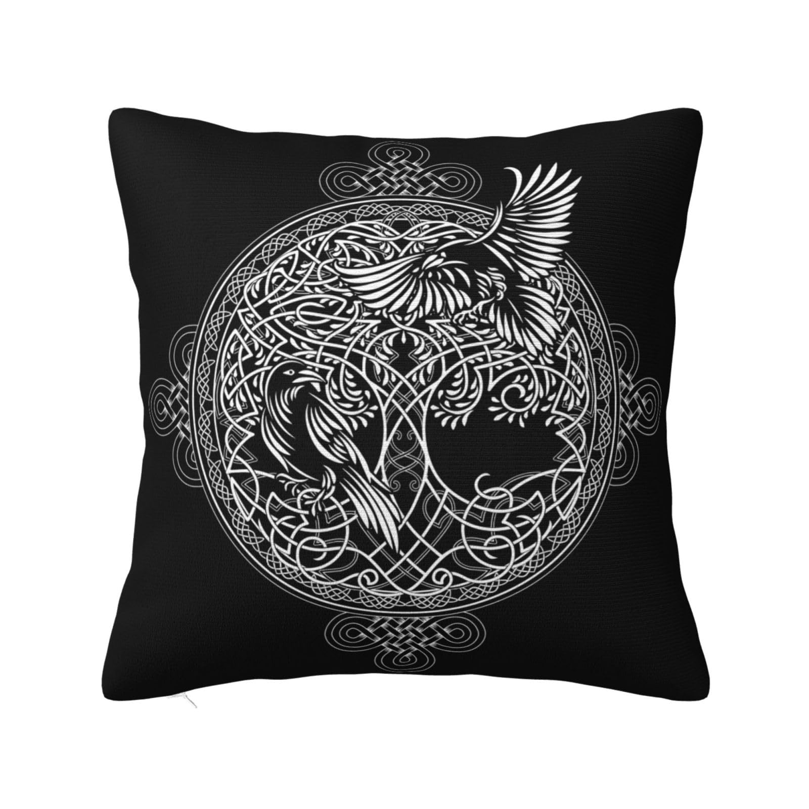 NIBABAEU Cushion Covers 1 Pcs Vintage Viking Raven Scandinavian Rune Decorative Pillow Covers 16"X16" (40x40 cm) Soft Polyester Square Pillow Cases For Living Room Sofa Couch Bed Pillowcases