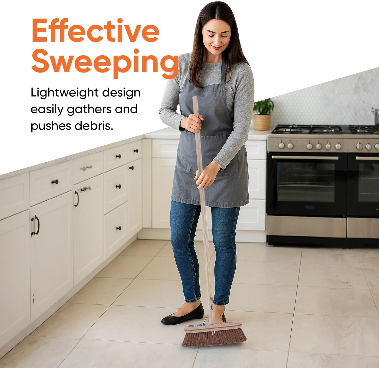 Superio Kitchen and Home Horsehair Broom With Wood Handle, Fine Premium Bristles - Heavy Duty Household Broom Easy Swiping Dust And Wisp Floors And Corners , 12" sweeping head