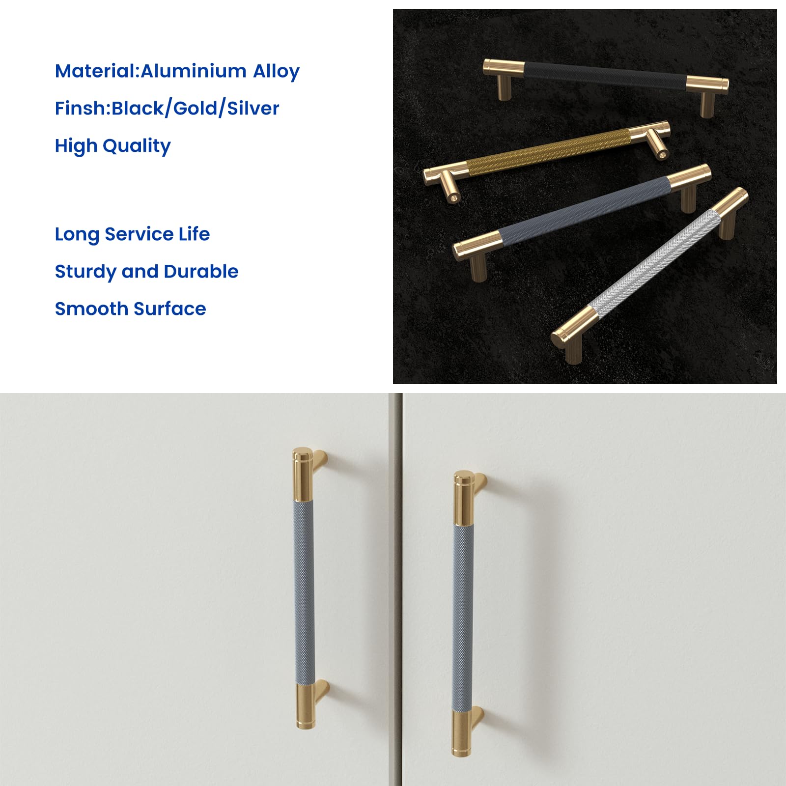 LONTAN 2 Pack Grey Kitchen Cupboard Handles 160mm Gold Cabinet Handles Aluminum Alloy Drawer Pulls for Wardrobe Bathroom Cabinet Kitchen - Image 4