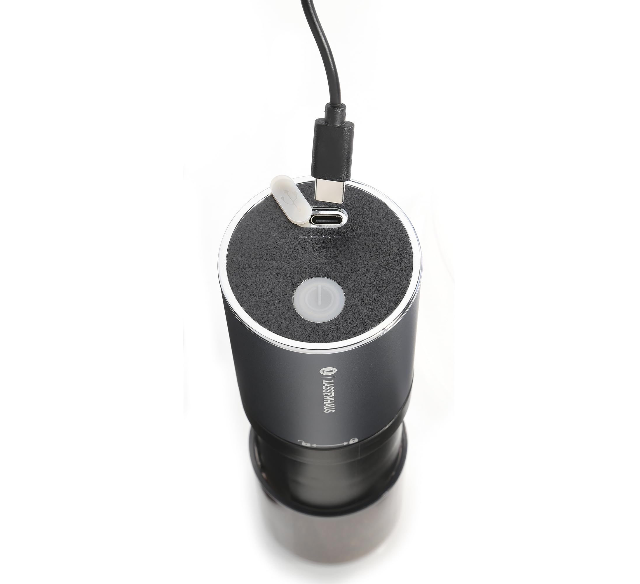 ZASSENHAUS Mini Master USB elektryczny młynek do kawy ze stali nierdzewnej z regulowanym mechanizmem mielącym, młynek do espresso z akumulatorem, szary
