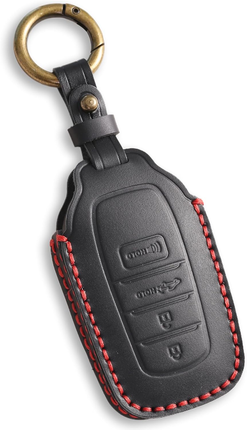 Genuine Leather Key Fob Cover for Toyota Camry 4Runner Tacoma 2025, for Toyota Tundra Venza Sequoia Mirai Land Cruiser 2021-2025, for Subaru Solterra (Matte Black)