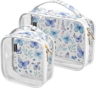 2Pcs Flower Butterfly Cosmetic Bags,Clear Mak...