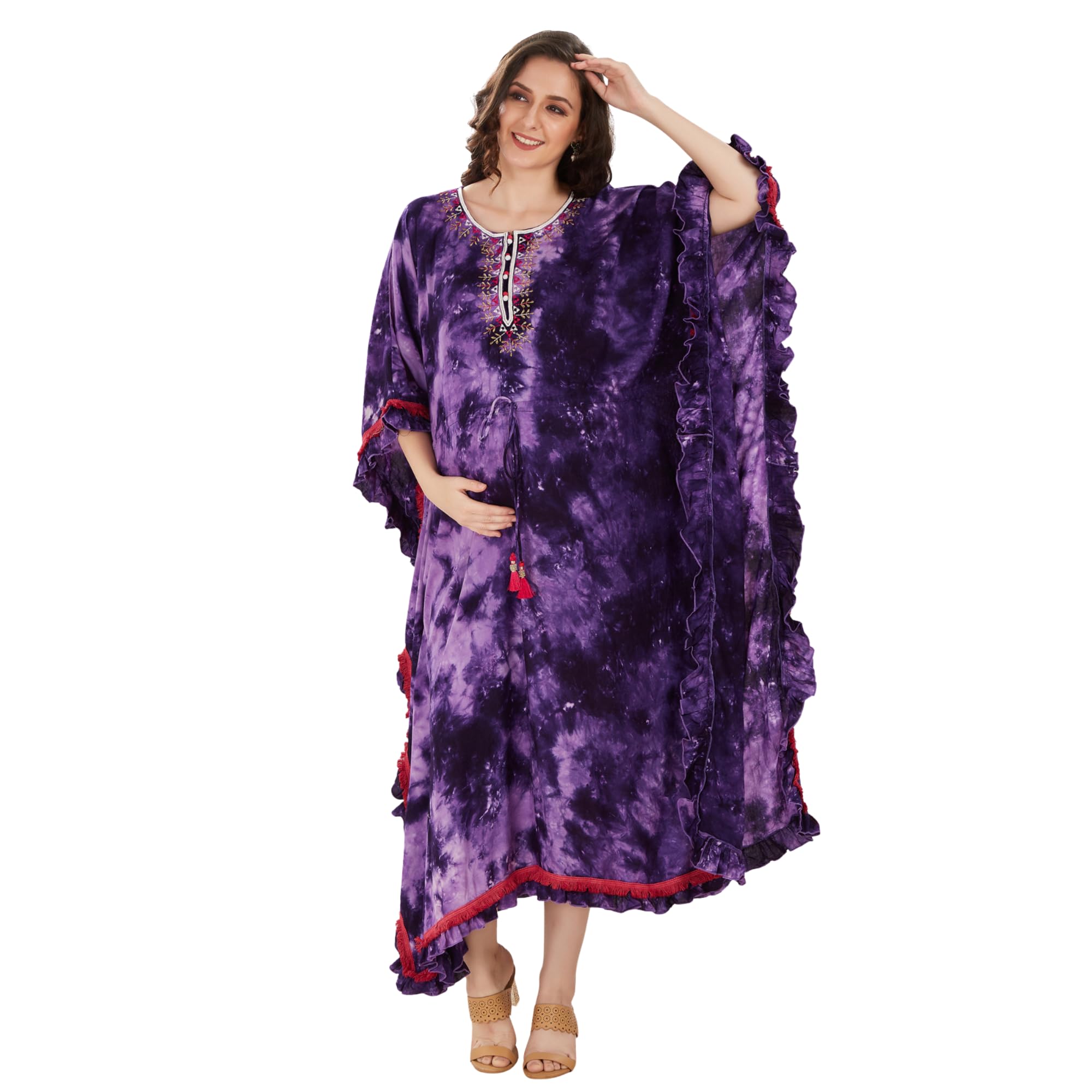 Purple Tiedye Embroidered Maternity Dress-picture-20