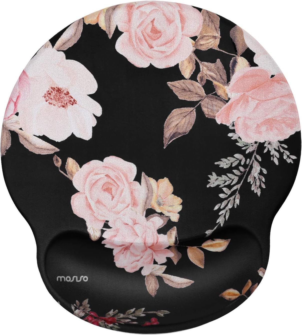 MOSISO Mouse Pad with Wrist Rest Support, Peony Ergonomic Mousepad Non-Slip Base Comfortable Home/Office Pain Relief & Easy Typing Cushion for Laptop with Neoprene Cloth & Raised Memory Foam, Black