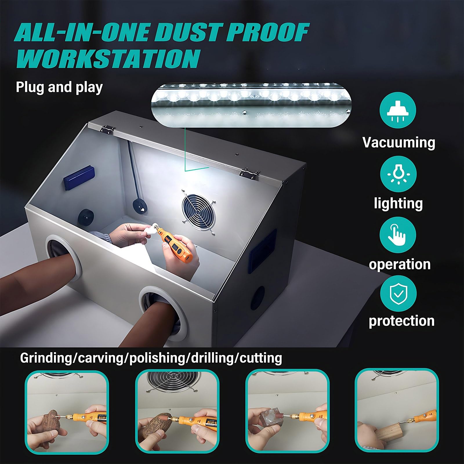 Caja De Molienda Para Dentista, Colector De Polvo Con Luz LED Sin Sombra Y Ventana Transparente, Totalmente Cerrado Para Grabado, Pulido Y Taladrado De Joyería