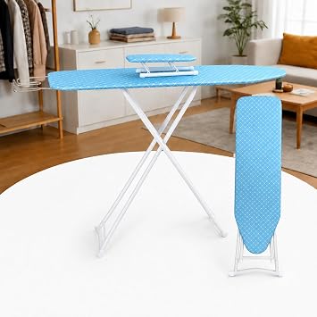 Large Folding Ironing Board with Iron Rest, Adjustable Height Board for Home, Stable Heavy Duty Steel Legs, Space Saving Foldable Ironing Table for Laundry Room, Dorm 42" Blue