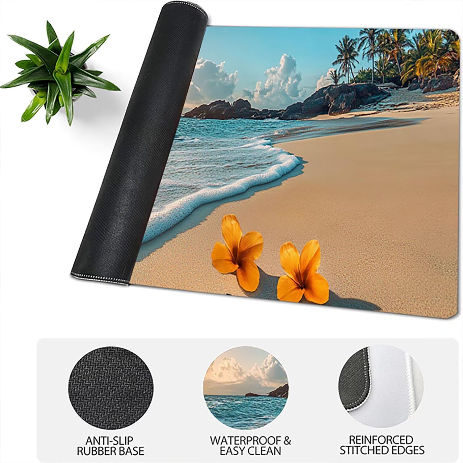 Lejnlnng Podkładka pod mysz do gier XXL, 120 x 60 cm, na plażę, wodoodporna podkładka pod mysz XL Zachód słońca, antypoślizgowa gumowa podkładka pod mysz z przeszytymi krawędziami, biuro, Gaming JL