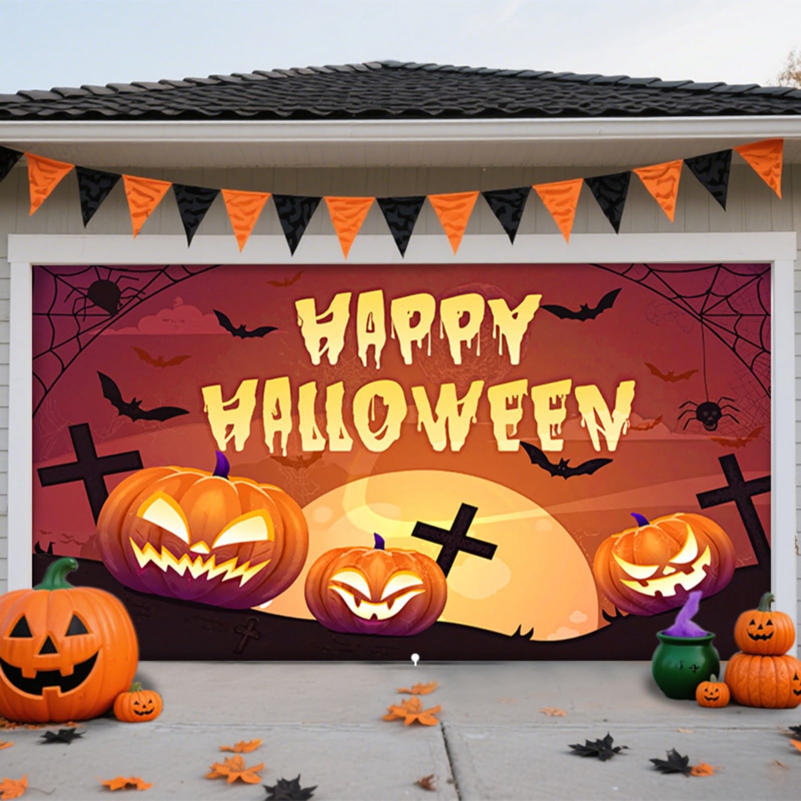 Decorazioni spaventose per la Porta del Garage di Halloween, Grande Striscione da Appendere, Copertura per Porta del Garage, Decorazioni murali di Halloween per Esterni, Interni, f