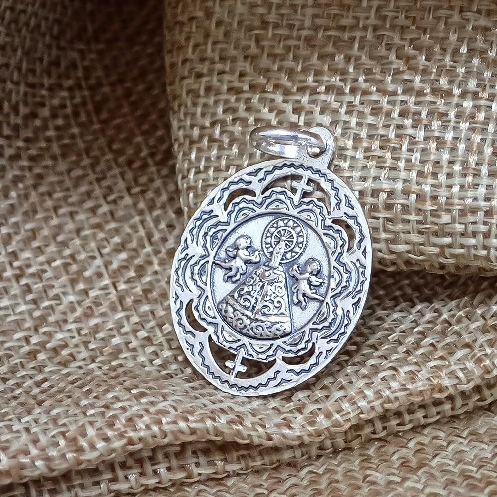 Virgen del Pilar Medalla Plata Ley 925m maciza 29mm. ovalada. Grabación incluida en el precio - Personalizable - GRABACIÓN INCLUIDA EN EL PRECIO