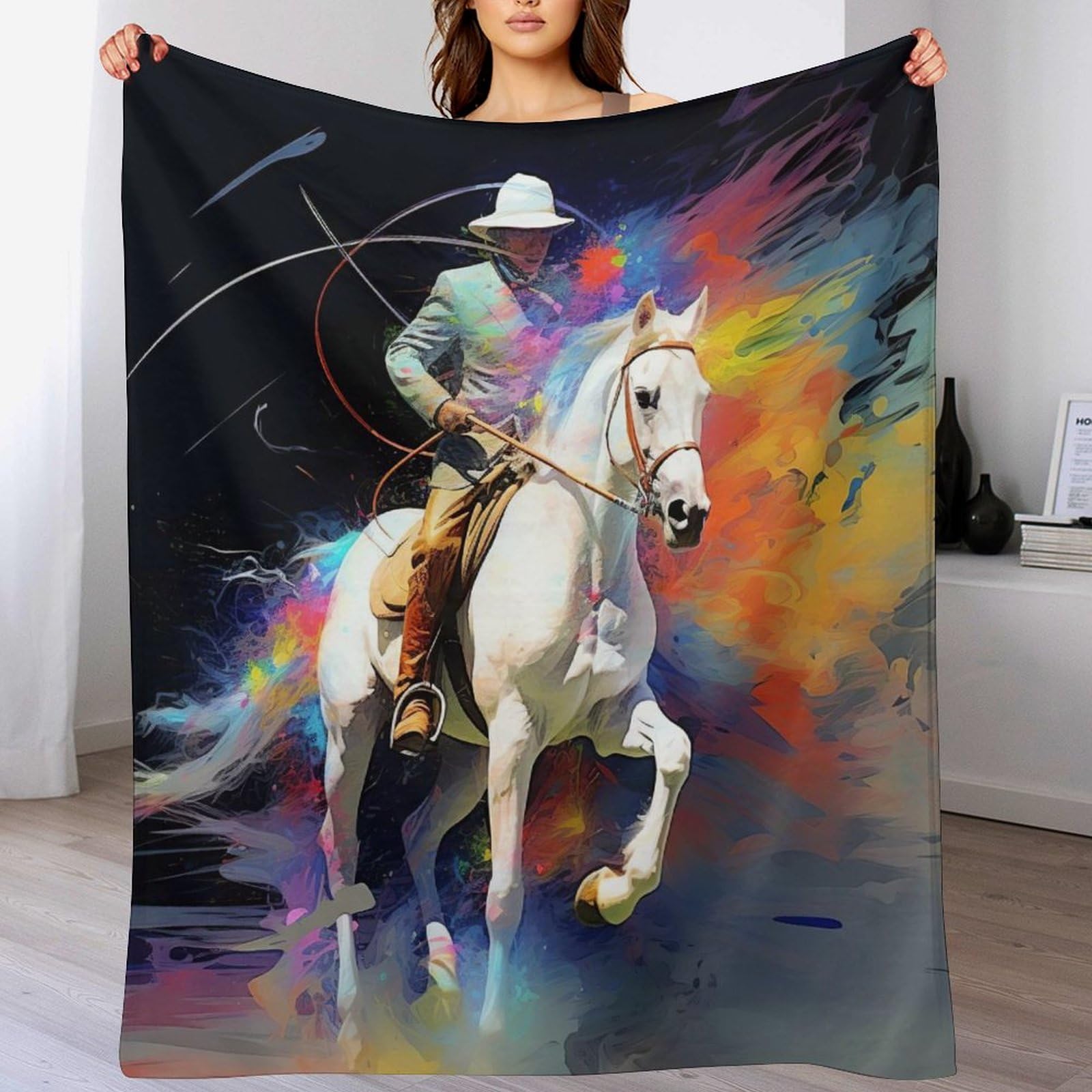 Manta de franela de carreras de caballos 100x130 cm para sofá y cama