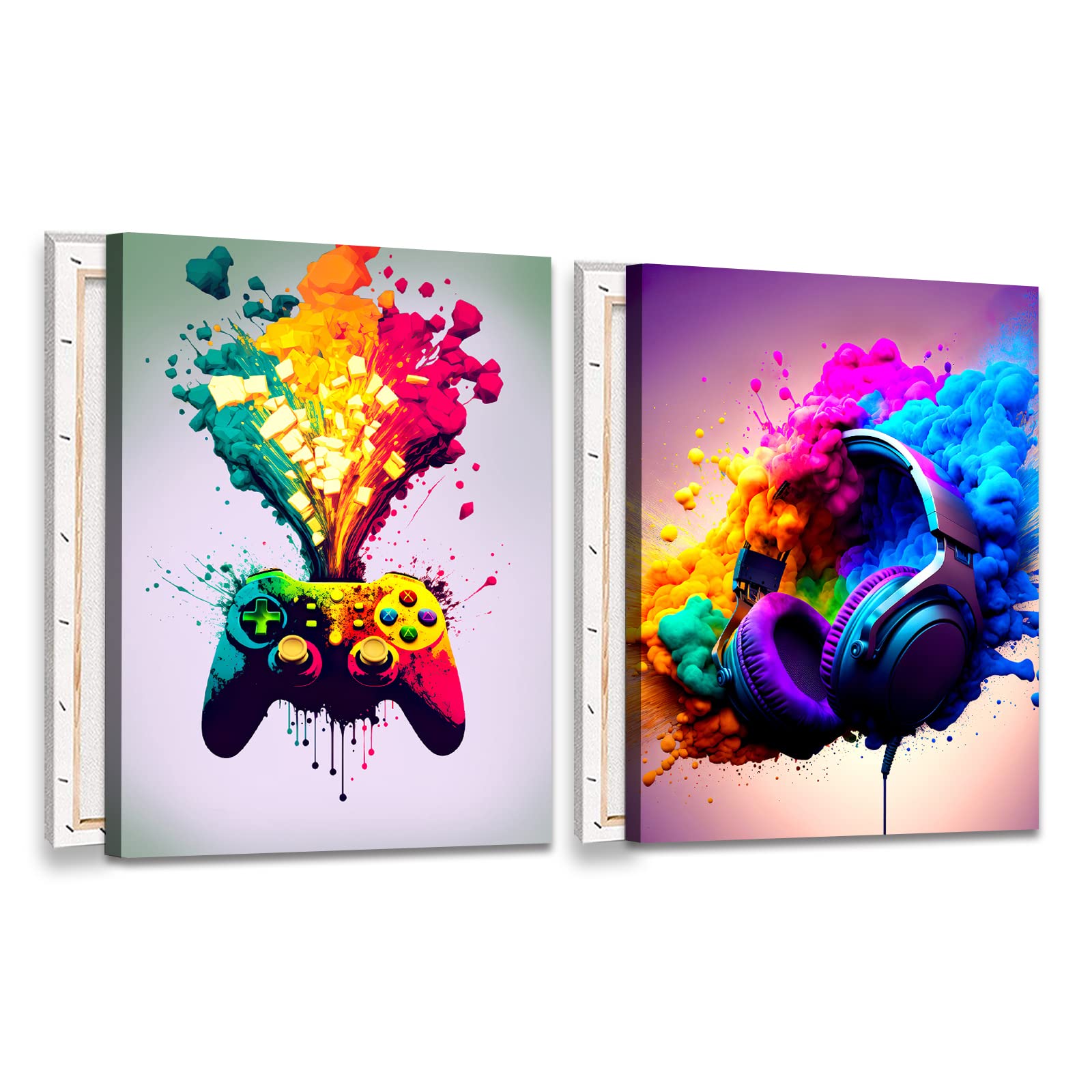BSZY Get Videospiel-Leinwand Wandkunst Spielzimmer Dekor Coole Gaming Gemälde Spiel Bilder Kopfhörer Game Controller für Jungen Wohnheim 30,5 x 40,6 cm Set von 2 fertig zum Aufhängen
