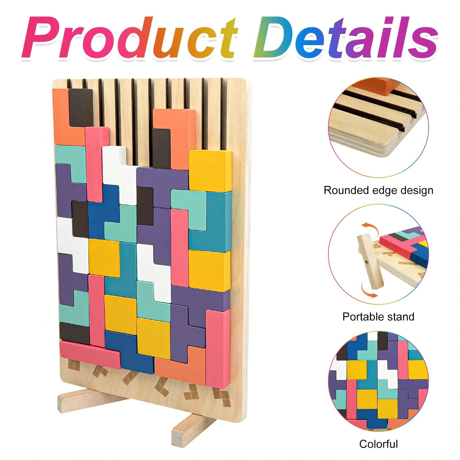 Rompecabezas Niños con 10 Tarjetas, Rompecabezas Madera, Juguete Educativo en 3D, 3D Juguete Educativo Montessori para Niños, Juegos Montessori, Tetris Juegos Montessori para Partir de 3 Años