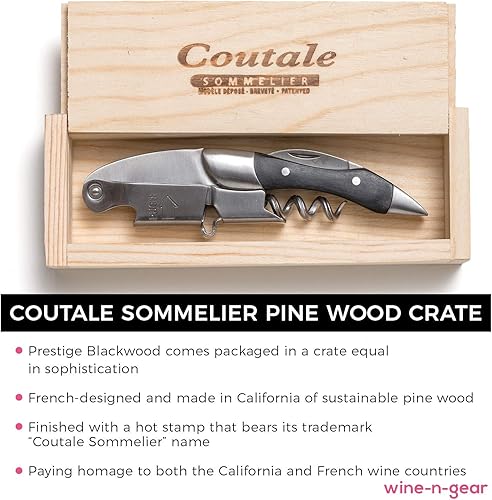 Miniatura 5 de Prestige Waiters - Sacacorchos de Coutale Sommelier Blackwood, caja de madera de pino hecha a mano y sostenible, abridor de botellas de vino de