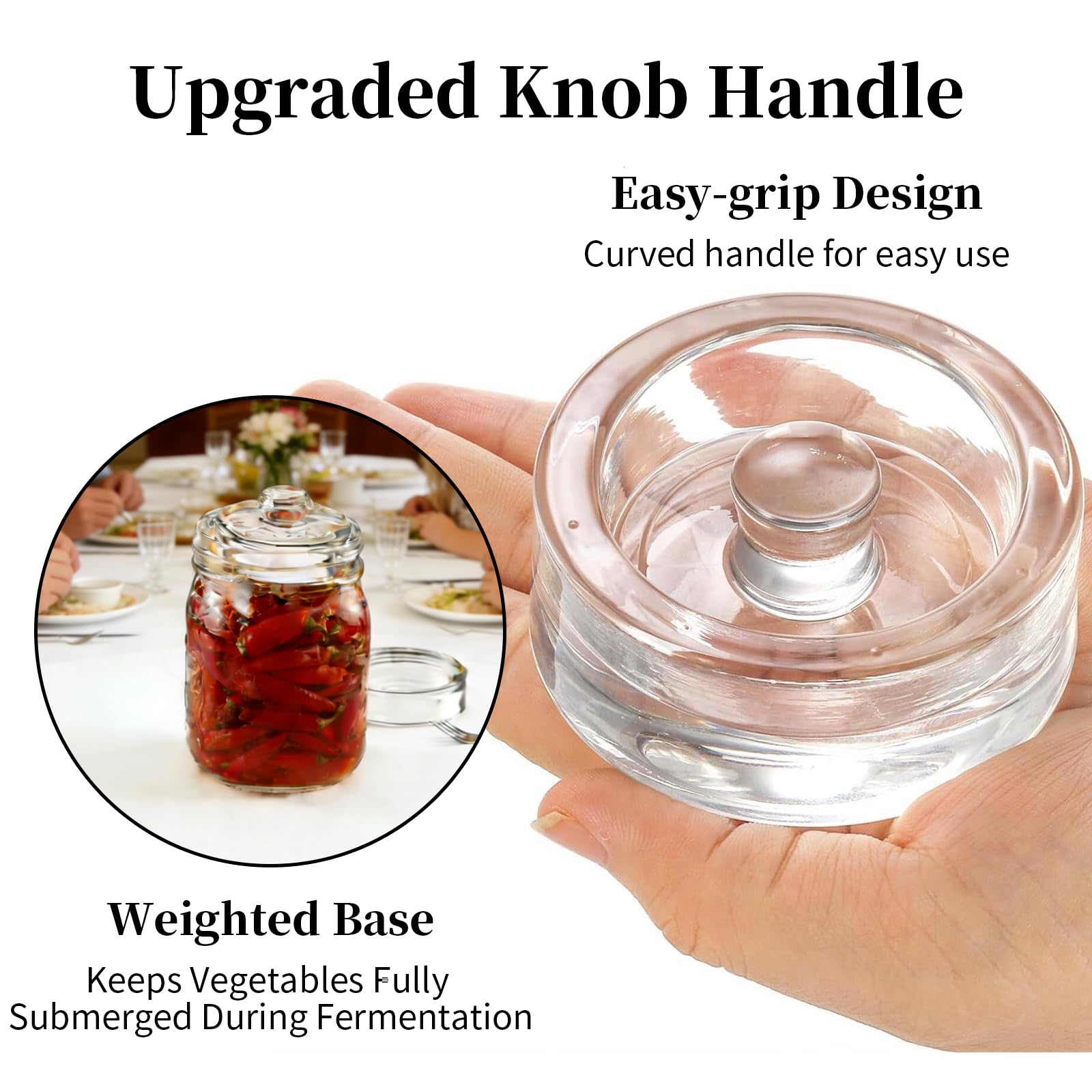 Pesos de Fermentación de Vidrio Ø 7 cm 4 Piezas, Piedras con Asa para Chucrut Kimchi