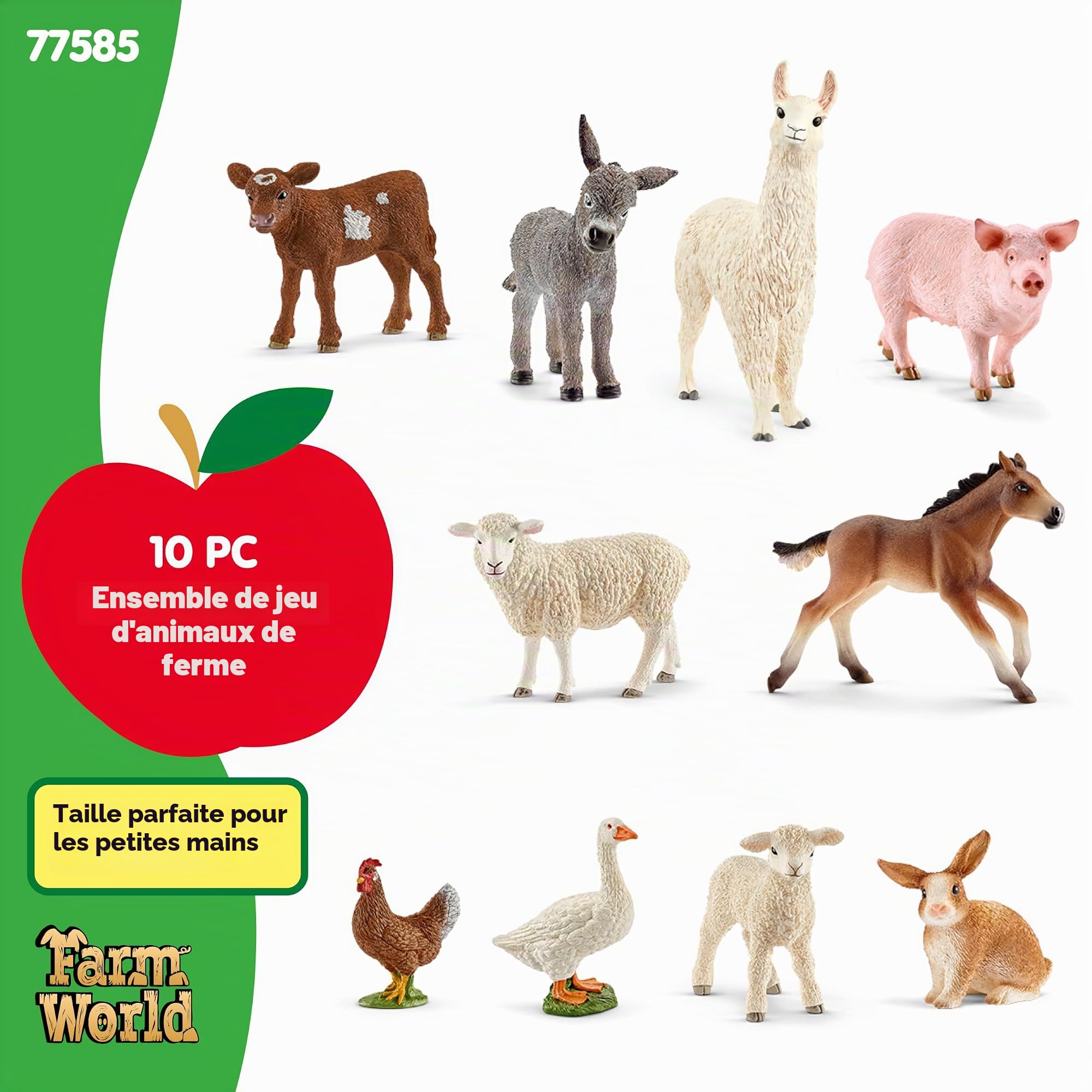 Schleich Farm World Ensemble cadeau de 6 jouets d'animaux de ferme pour bébés comprenant poulain d'âne, agneau, veau, chiot dalmatien et chevreau | Dog, Pig, Goat, Sheep & Donkey Playset | Farm