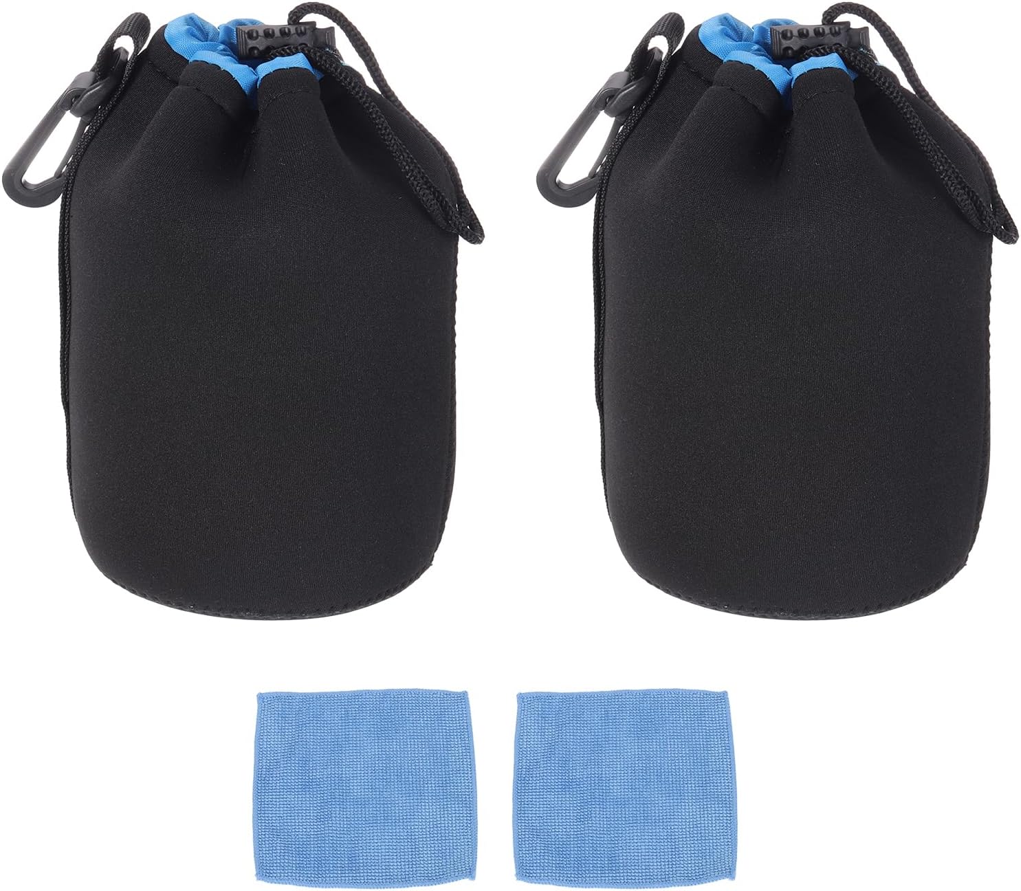 PATIKIL 2 Pcs Camera Lens Pouch, 3" ID x 4" H Drawstring Plush Lens Pouch Protective Camera Lens Case Bag Soft Plush Neoprene Bag for DSLR Photography Gear, Black/Blue