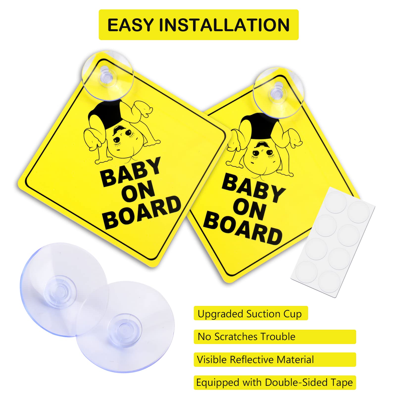 RevvTech Segnali LED per auto con scritta Baby on Board, adesivo luminoso per auto, lampeggiante, elettroluminescente, durevole, forte adesione (non ventose, non è un magnete, non sbiadisce) per la