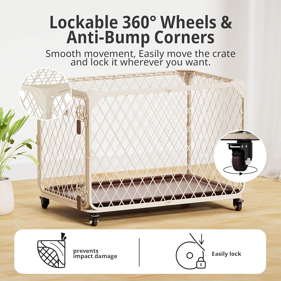 Aurapaws 30 Inch Dog Crate with Lockable Wheel, Diamond Mesh Metal Dog Kennel Cage with Double Secure Latch & Leak-Proof Tray, Escape-Proof Dog Crates for Small Dogs Breeds, Dogs up to 70 lbs - image 3