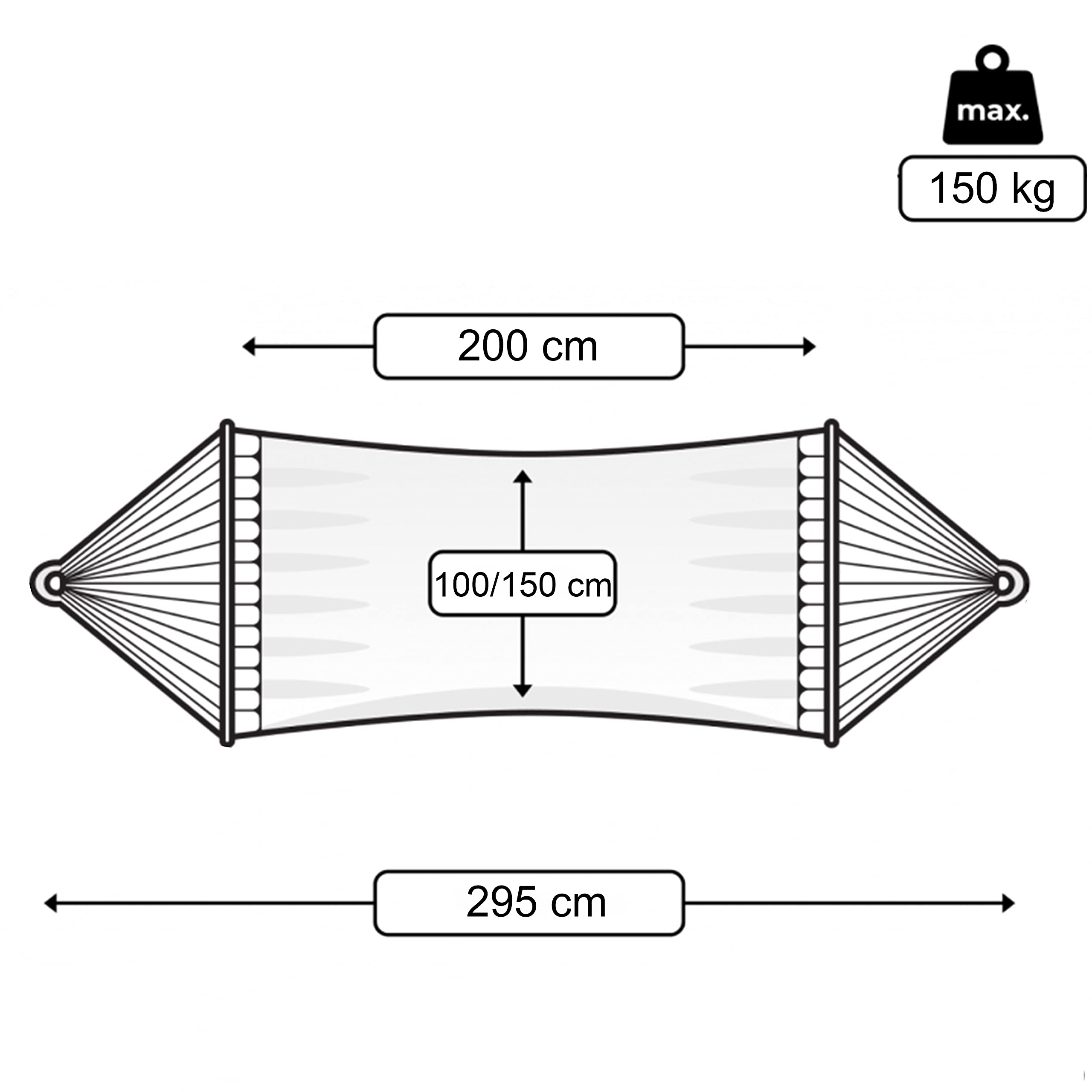 Amaca da Giardino in Cotone 200x150 cm Arancione con Barre di Diffusione in Legno da 100 cm Sollevamento Carico di 150 kg