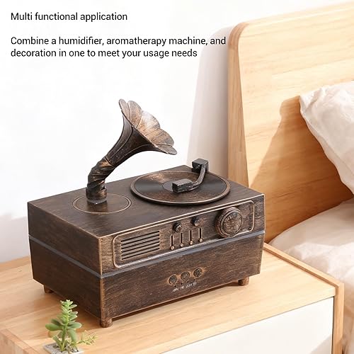 Miniatura 4 de Zunate Humidificador de aromaterapia retro, estilo gramófono, difusor de aceite vintage, máquina de niebla fría para relajación del hogar y