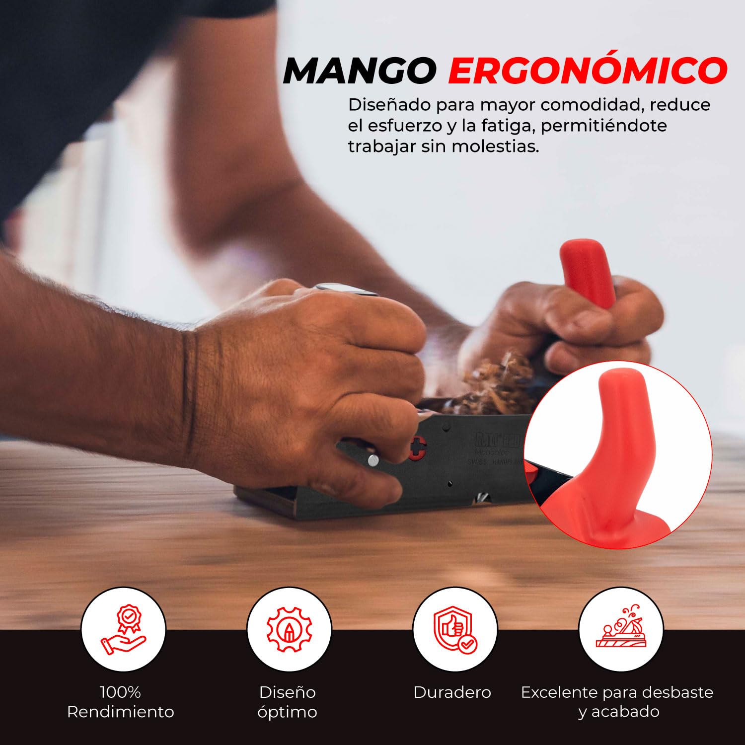 Cepillo RALI 220 MONOBLOC: Cepillo de carpintero sin afilado para trabajar la madera | Cepillo manual con cuchilla reversible y ajuste instantáneo de la profundidad de corte. ¡Siempre operativo!