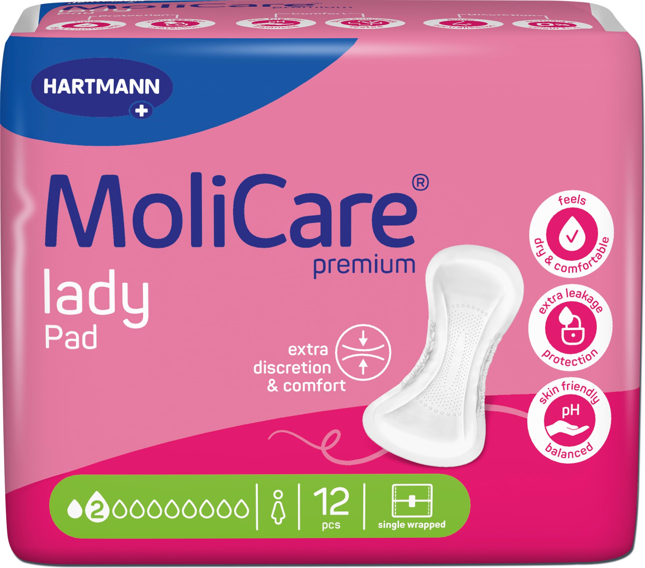 MoliCare Lady Pad 2 Drops - Lot de 12 Serviettes Discrètes pour Incontinence Légère