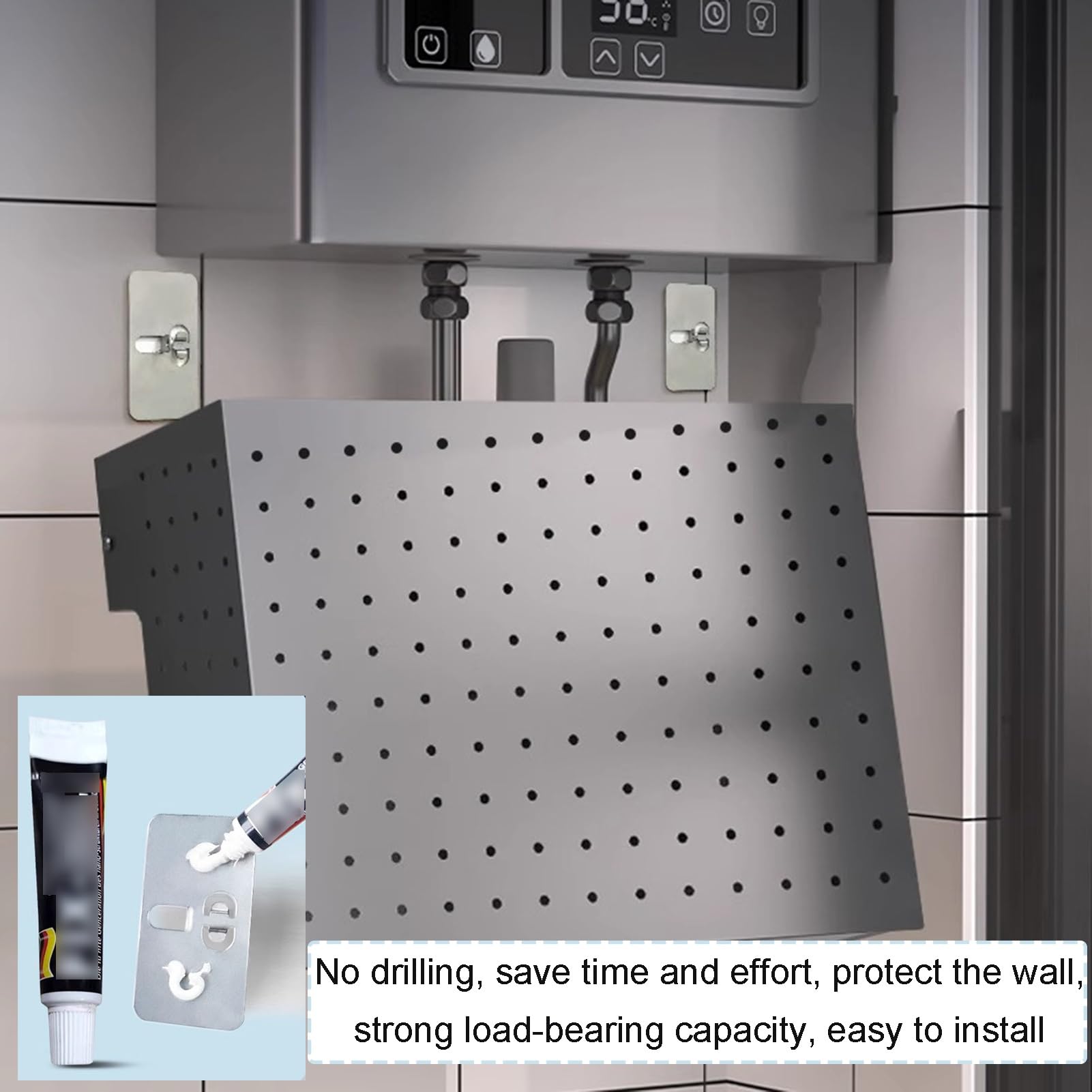 Cocina Tablero Perforado Organizador Equipo, Montaje En Pared Mostrar Tablero Perforado Panel Con 4 Ganchos, Hogar Sala Cochera Oficina Calentador De Agua Tubo Blindaje Cubrir(Grey,(L x D x H)40x17x40