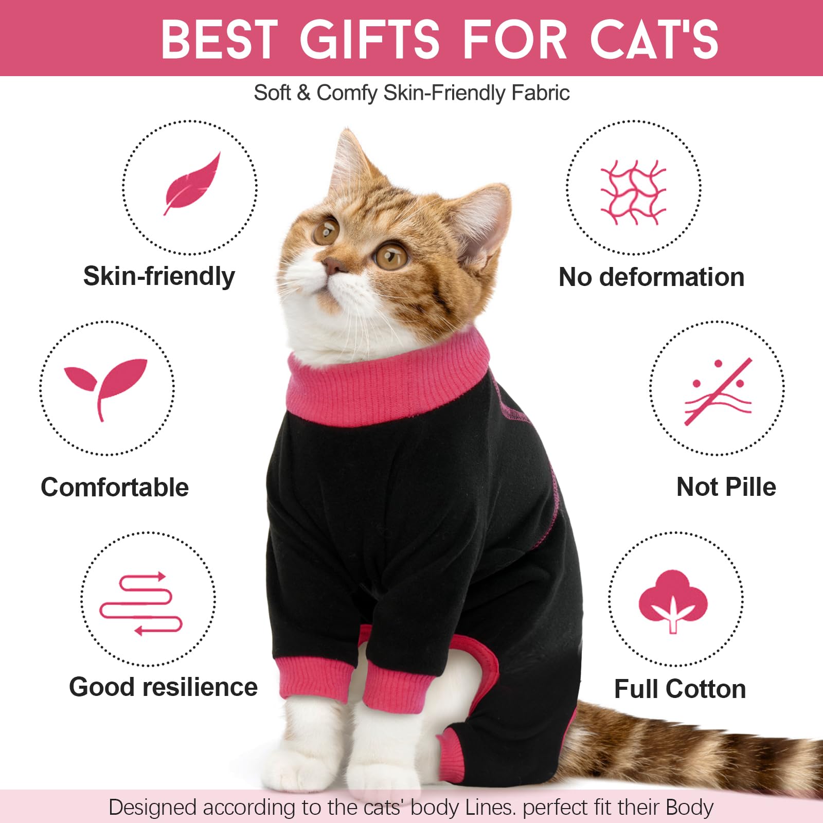 DENTRUN Cat Pajamas for Cats Only, Stretchy Sticky Hair Cat Clothes, Onesie, Sweater for Shedding & Recovery, Soft Cat Surgery Recovery Suit, Sphynx Kitten Onesie Jumpsuit Apparel Costumes