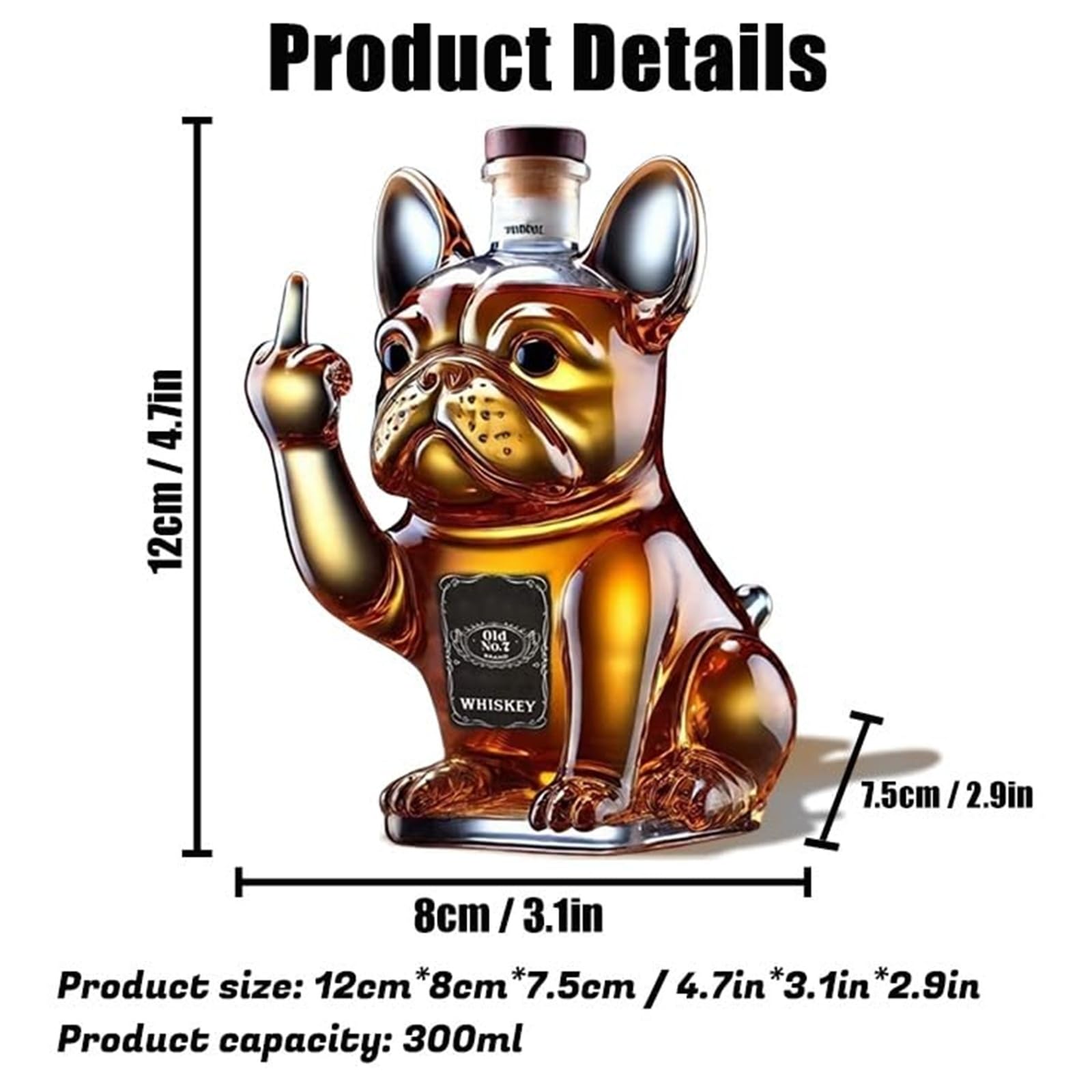 300ML Decantador Whisky Arte Escultura - Decantador De Whisky Con Forma De Bulldog Francés 3D, Botella De Licor De Vidrio Decorativa, Botella De Vino Decorativa Para El Hogar(#3)