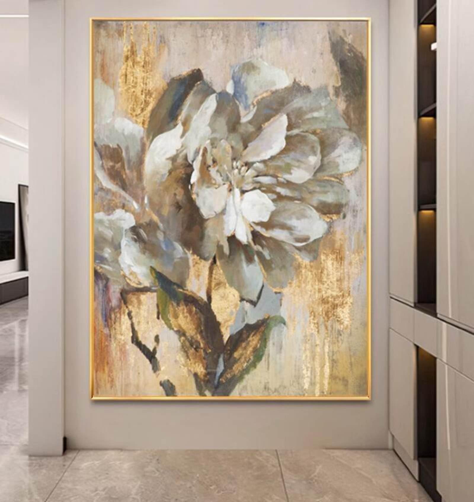 Peinture à l'huile de pivoine géante pour sublimer un salon chic
