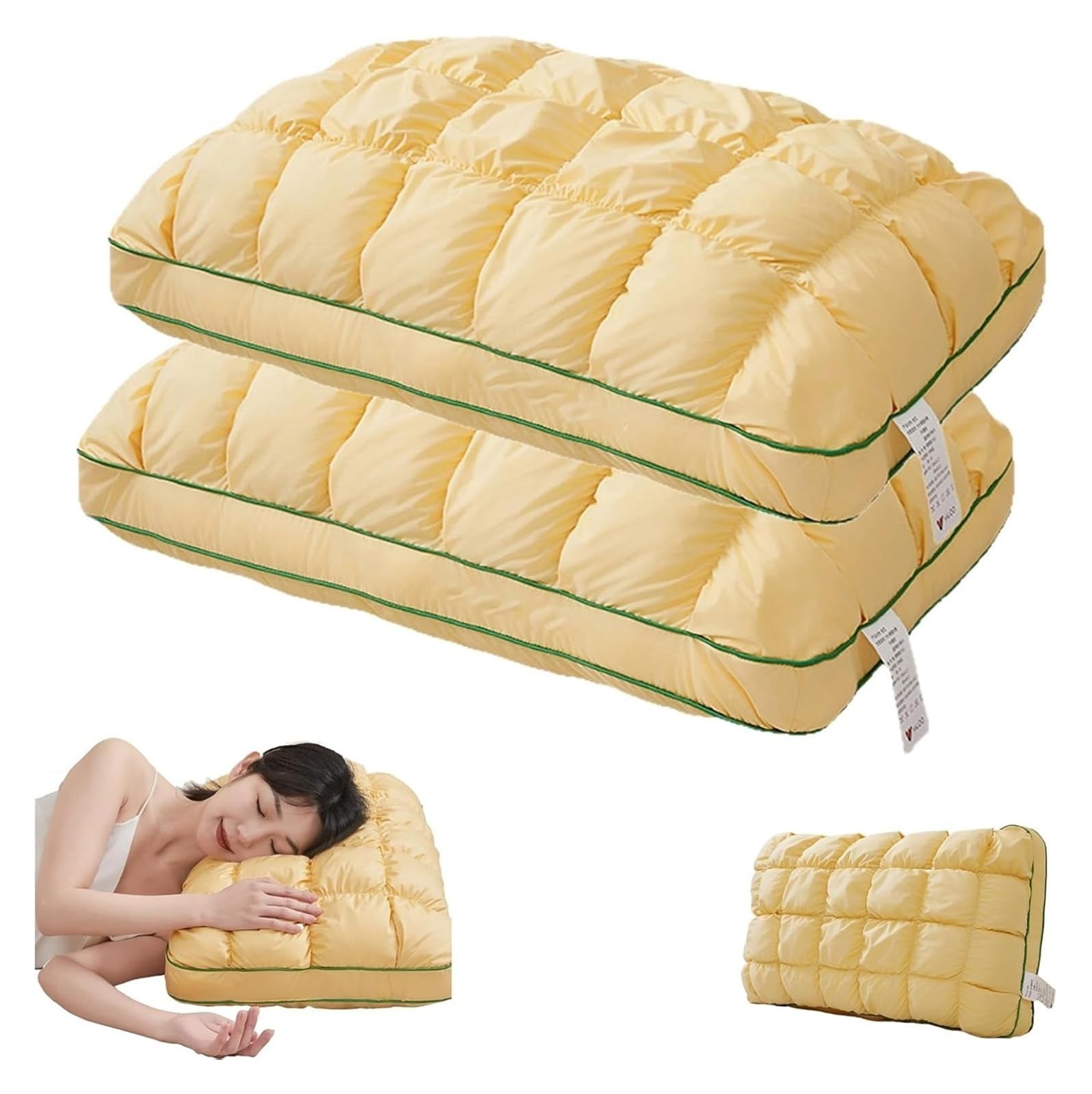 Ananas-Wolken-ähnliches Daunenkissen, Queen-Size-Wolkenkissen, Flauschiges Stützbettkissen, for Seitenschläfer, Hotelkissen, Rücken, Seite, Bauch | Yellow,2Pcs