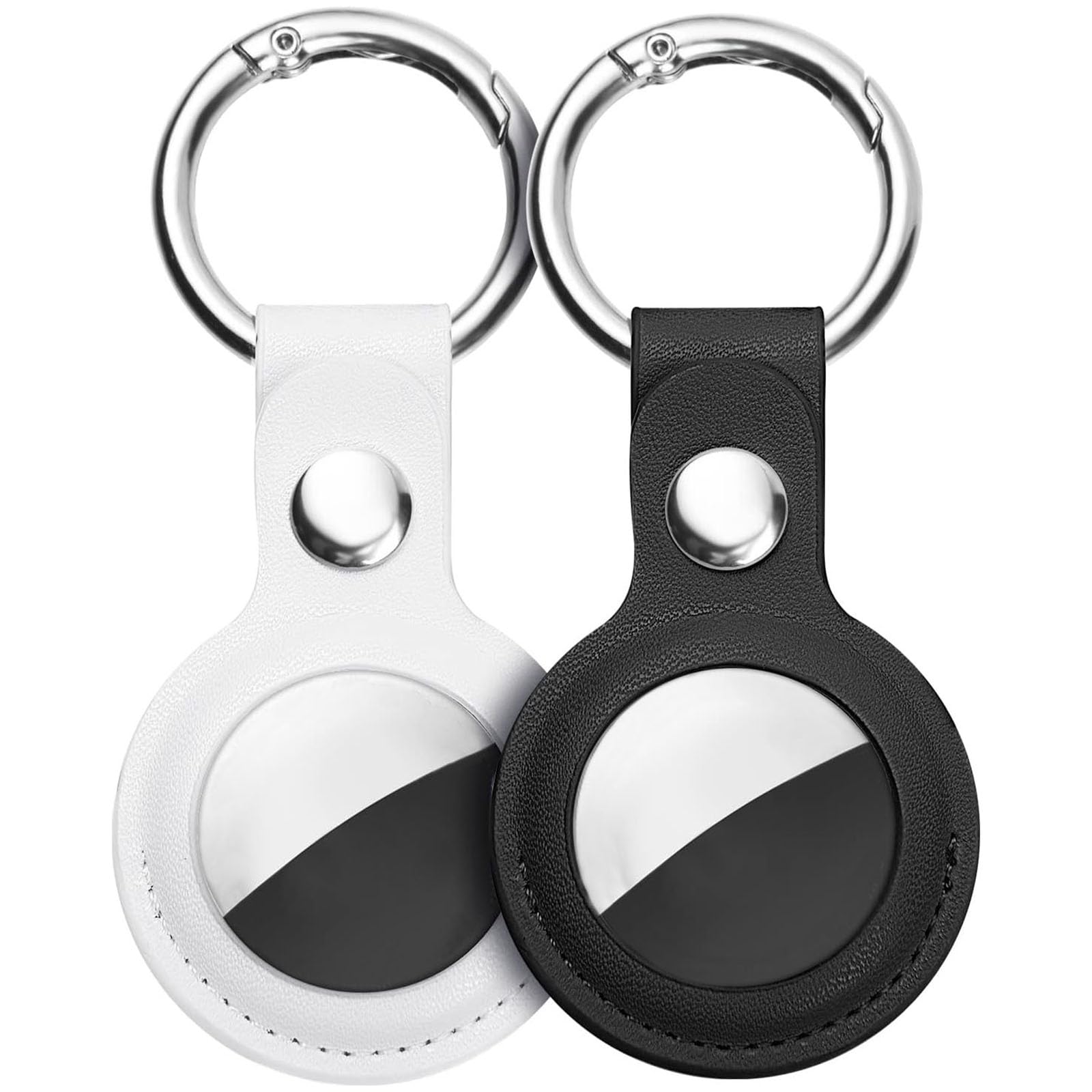 Ainiv Llavero para AirTag, 2 Pieza Llaveros para AirTag Funda Protectora, PU Localizador Portátil Antipérdida, Protectora de Cuero Funda Bluetooth Tracker Mascotas y Mochilas