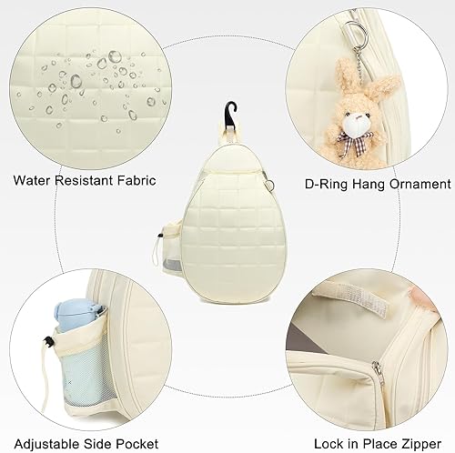 Miniatura 5 de Rejolly Bolsa de raqueta de tenis para mujeres y hombres, acolchada resistente al agua, bolsa cruzada de un hombro para 2 raquetas de tenis, palas