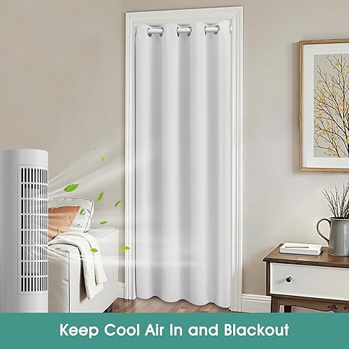 Miniatura 3 de HOMEIDEAS Cortinas de puerta blancas grisáceas, cortina de privacidad con ojales para dormitorio, 39 pulgadas de ancho x 78 pulgadas de largo,