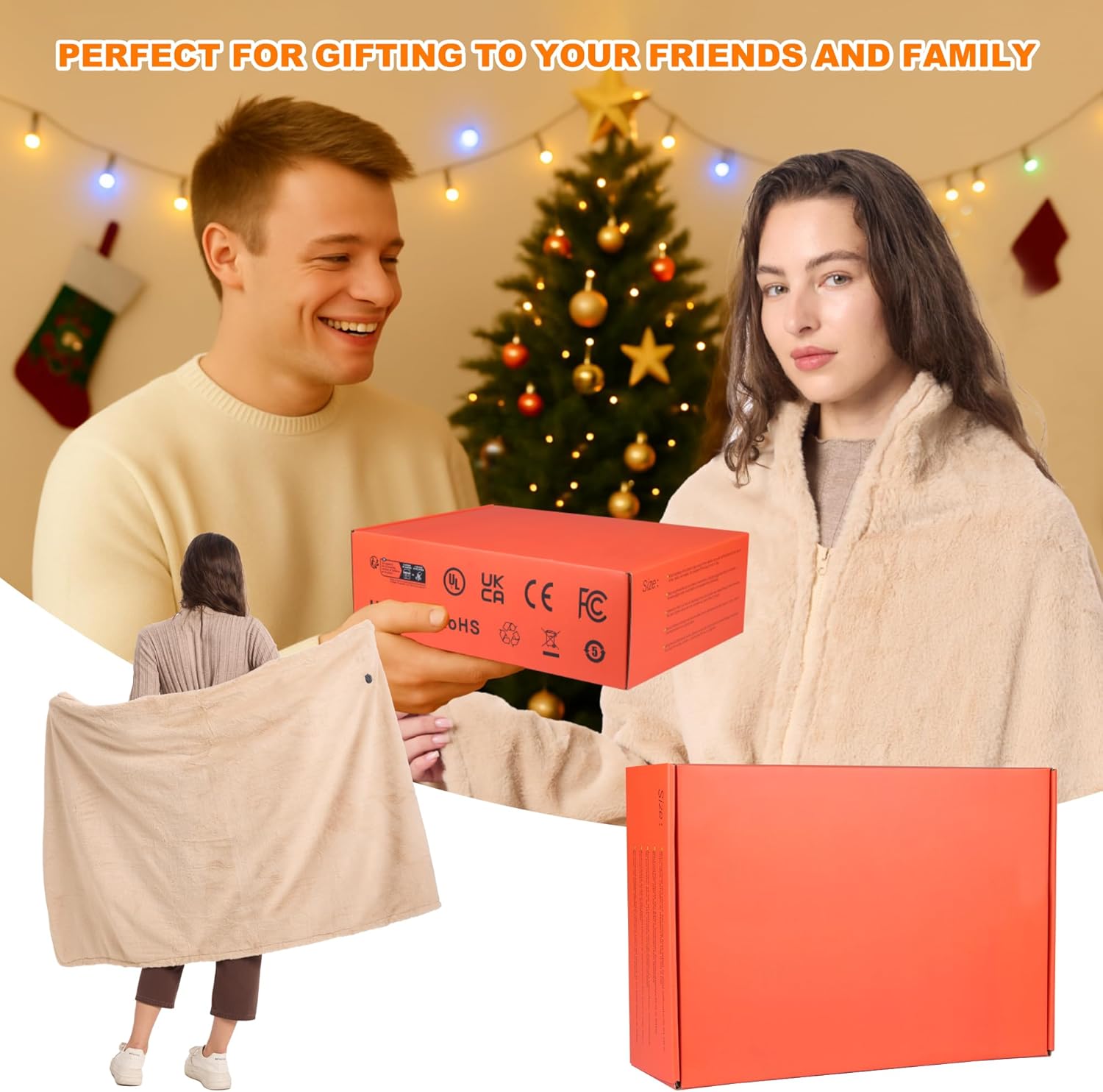 Heated Blanket Battery Operated with Fleece Lining 7.4V 16000mAh Battery 62" x 35" Heated Shawl Wraps for Women Men Cordless USB Outdoor Portable Electric Blanket 6 Heating Zones Khaki - Image 7