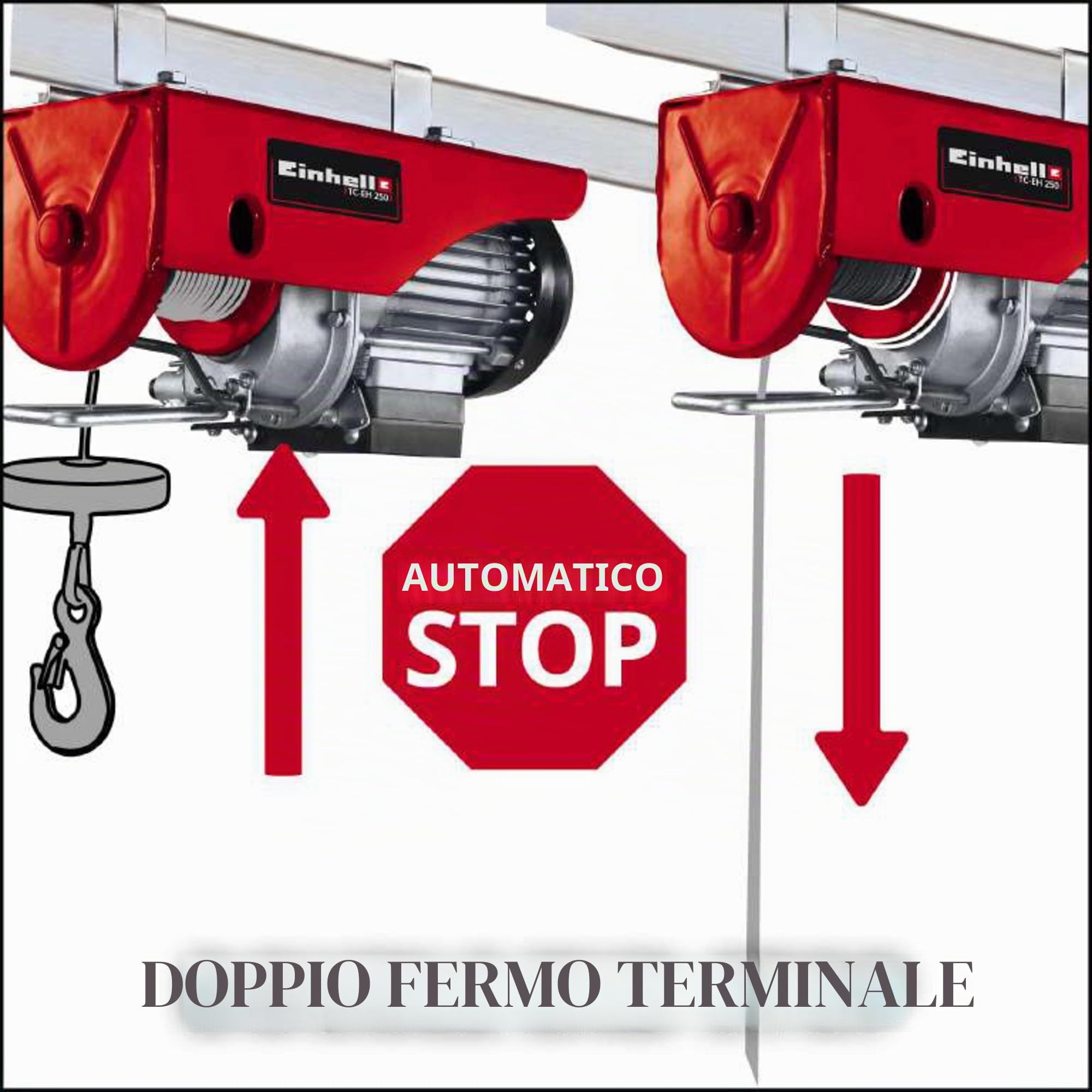 Einhell Argano TC-EH 250 (230 V, Portata con rullo guida 250 kg, 500 W, Hub altezza 11,5 m, 12 m fune metallica)
