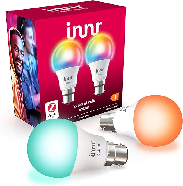 Innr Smart Light Bulb, B22 Colour, Works with Philips Hue, Alexa, Hey Google, SmartThings (Hub Required) Zigbee, RGBW, Colour Changing Light Bulb, Up to 16 Million Colours, Bayonet 2-Pack, by 286 C-2