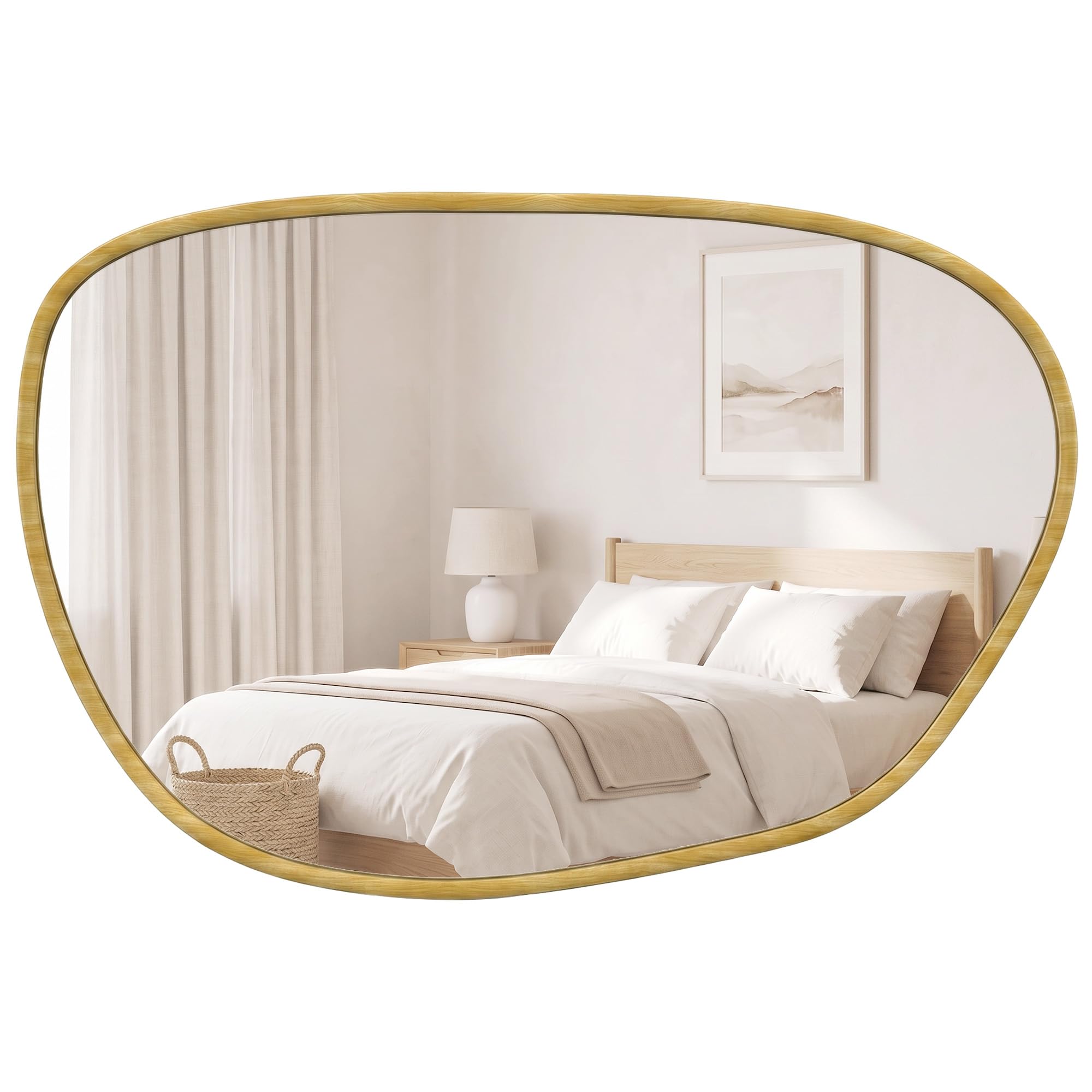 HOMCOM Espejo de baño asimétrico 90x60 cm Natural | Vidrio templado, decorativo, dormitorio, sala de estar, pasillo
