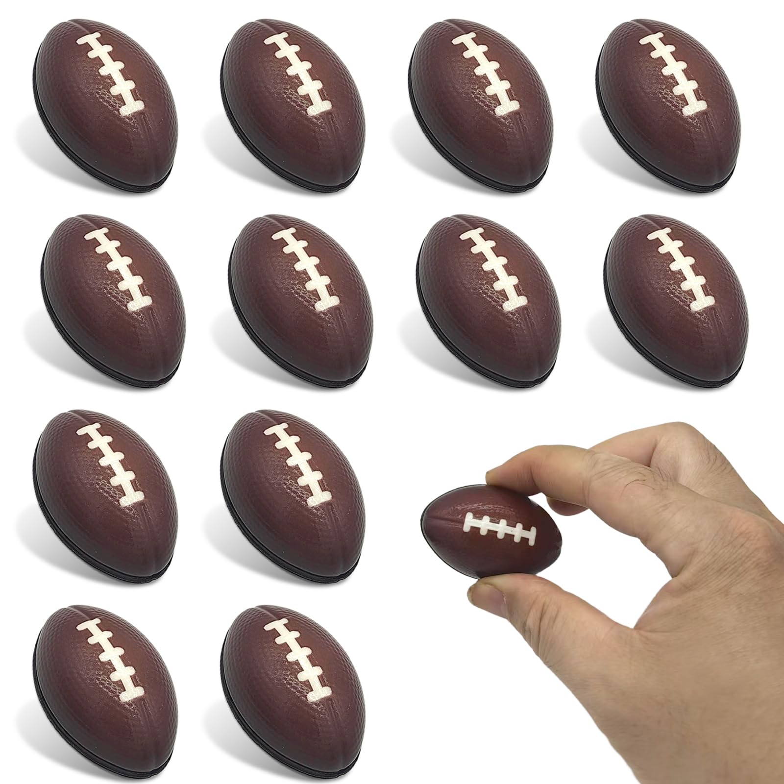 Photo 1 of 12/30/60-Pack Mini Football Stress Balls Soft Foam Football for Kids Small Squeeze Sport Balls Party Decorations, Favors Goodie Toy & Anxiety Relief Hand Exercise, School Rewards (12)