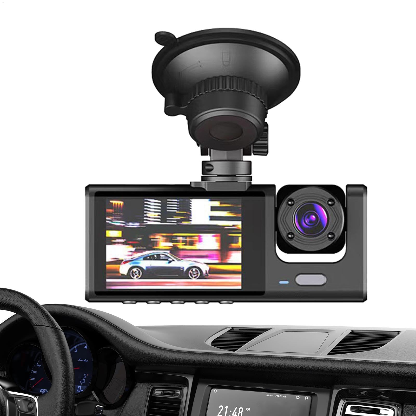 Dashcam HD para automóvil - dashs CAM Frontal e Interior | Grabación Gran Angular, visión Nocturna, detección de Accidentes, cámara de vigilancia para Seguridad y Viajes en Coche