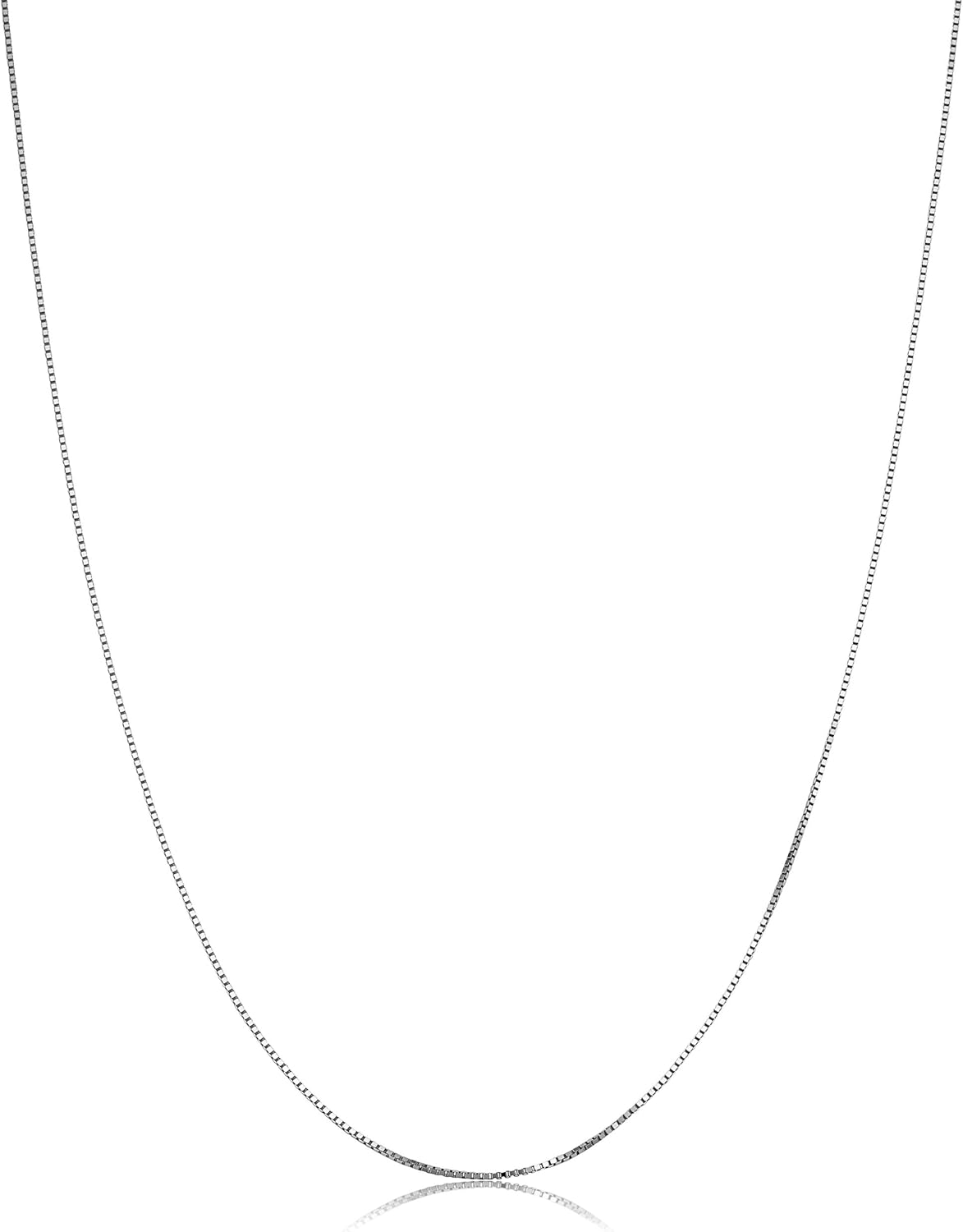 Kooljewelry 14k White Gold Box Chain Pendant Necklace for Women (0.6mm, 0.7mm, 0.8mm or 1mm/ lengths from 13 to 30 inches)