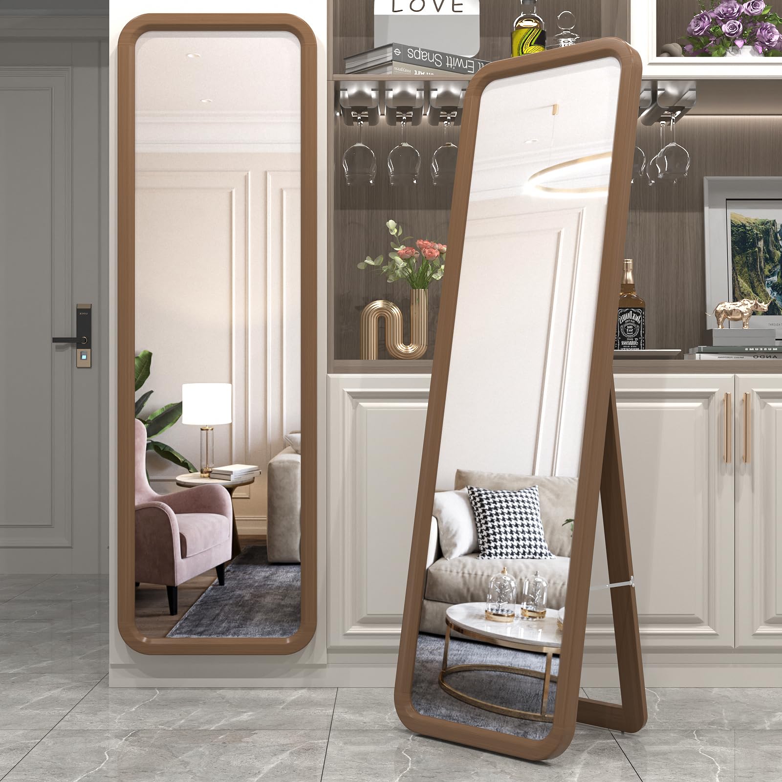 EDTEMI Wooden Full Length Mirror, 56"x16"Free Standing Wall Mirror Full