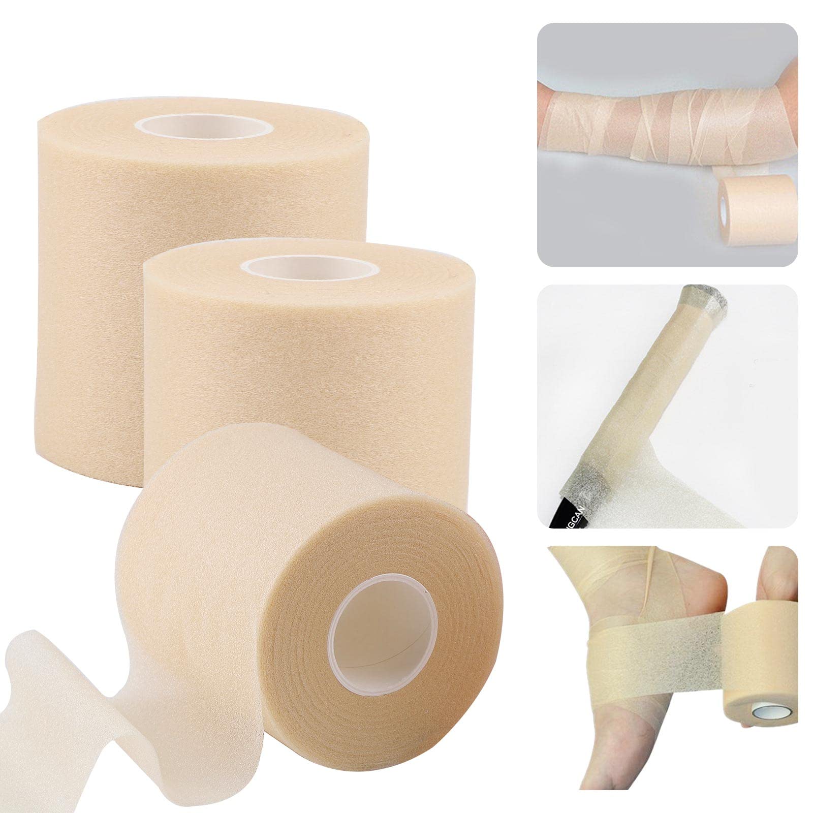 Soft Foam Underwrap 3 Rolls 7cm*27.5m Muscle Support Tape Sports Pre Activity Wrap Non-Adhesive Protective Foam Wrap Hand Support Tape ​Golf Tape Weight Lifting Tape for Sports Protection (Skin)
