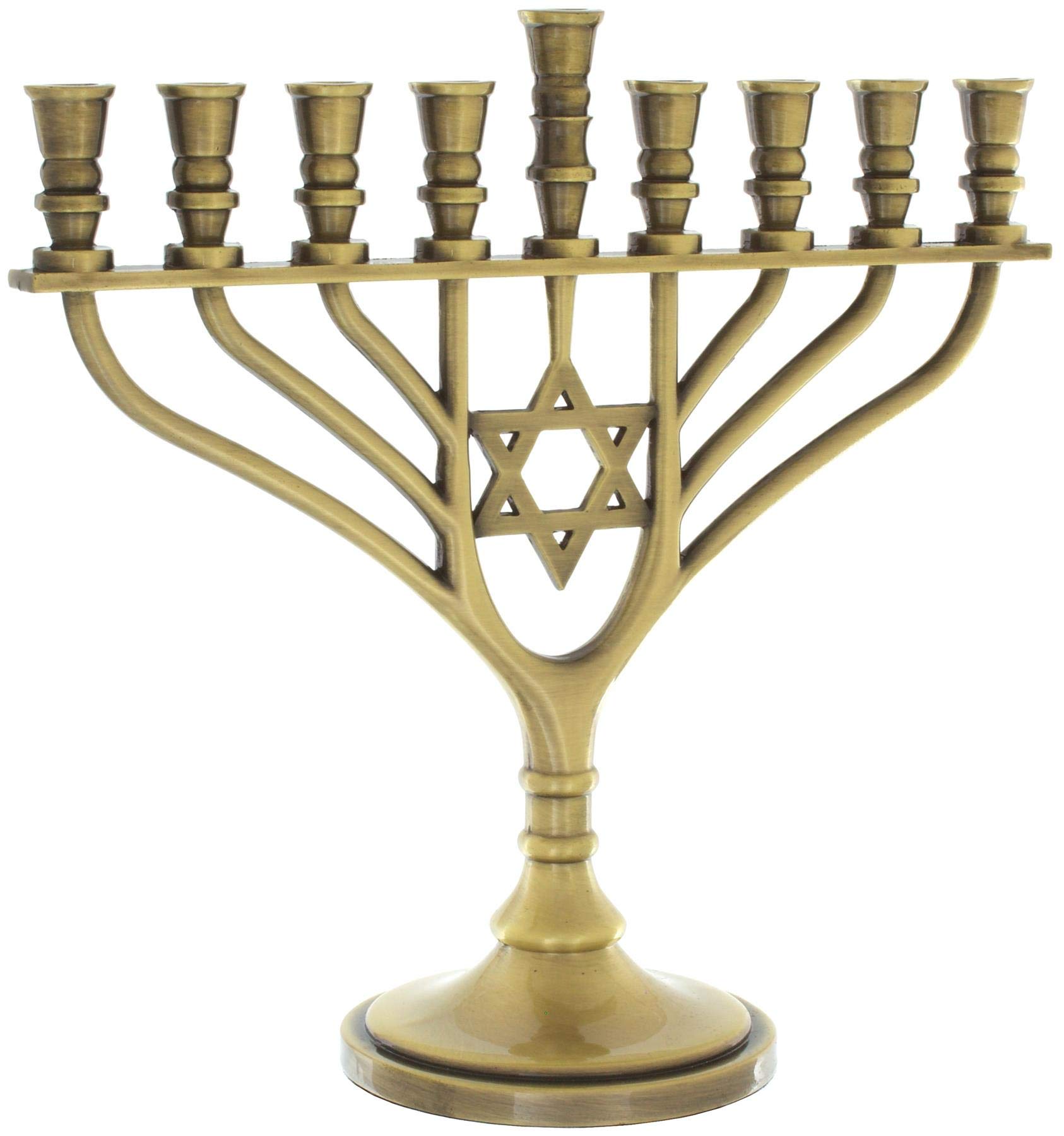 Meir Cohen Hanukkah Menorah with 9 Branches and Star of David, 18 Centimetres, Brass