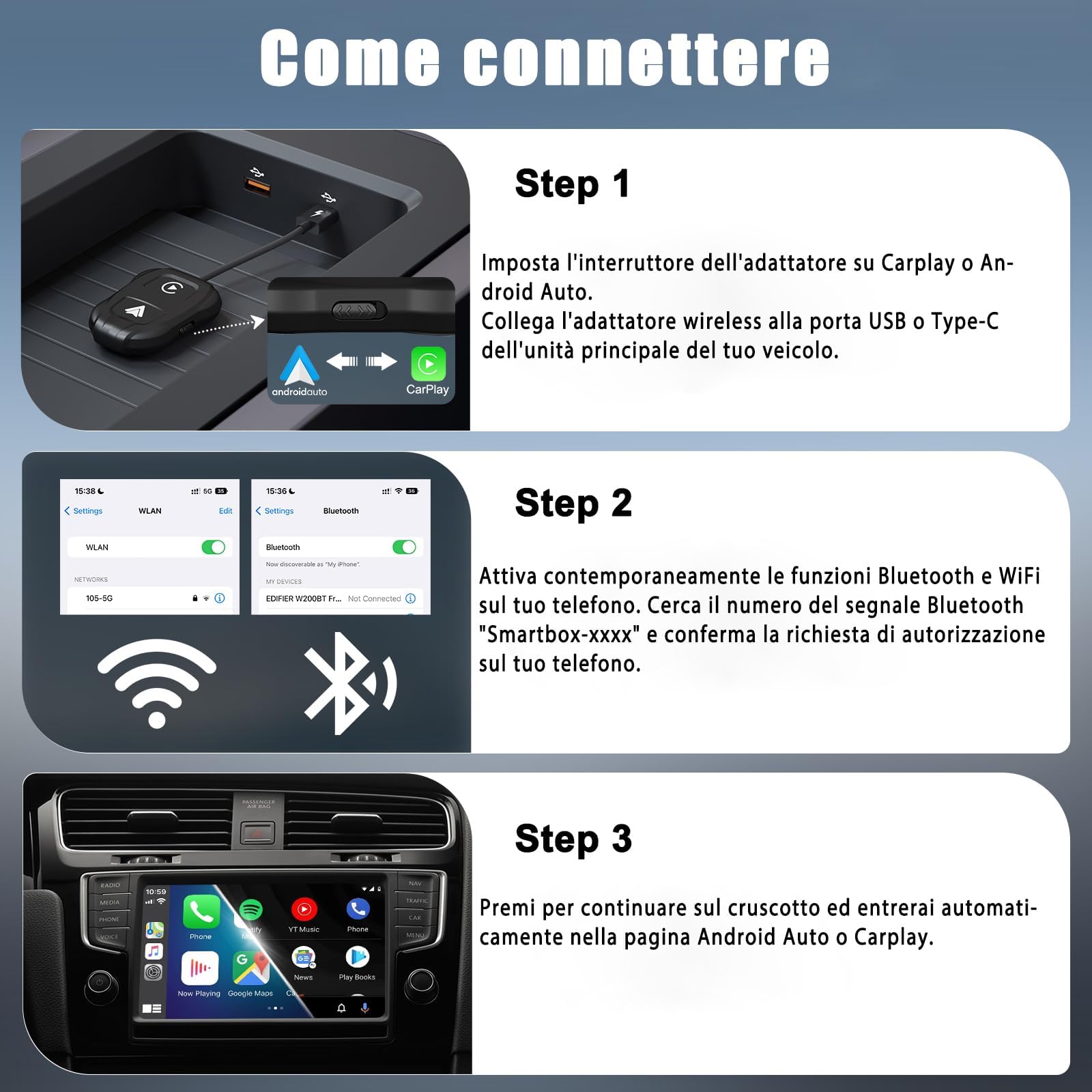 2025 CarPlay Wireless ios & Android Auto Wireless Adattatore [2-in-1], Adattatore Converti Wired in Wireless Android Auto Wireless per Auto con Funzione Carplay o Android Auto, connessione automatica