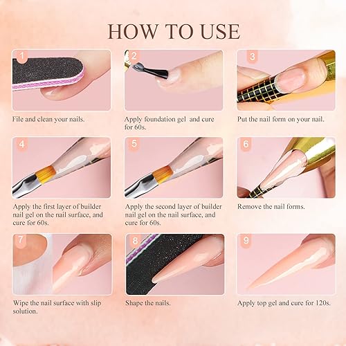 Vista 14 de SAVILAND Builder - Kit de gel de uñas transparente de 2.16 oz, juego de gel de extensión de uñas para fortalecer las uñas, juego de manicura con 100