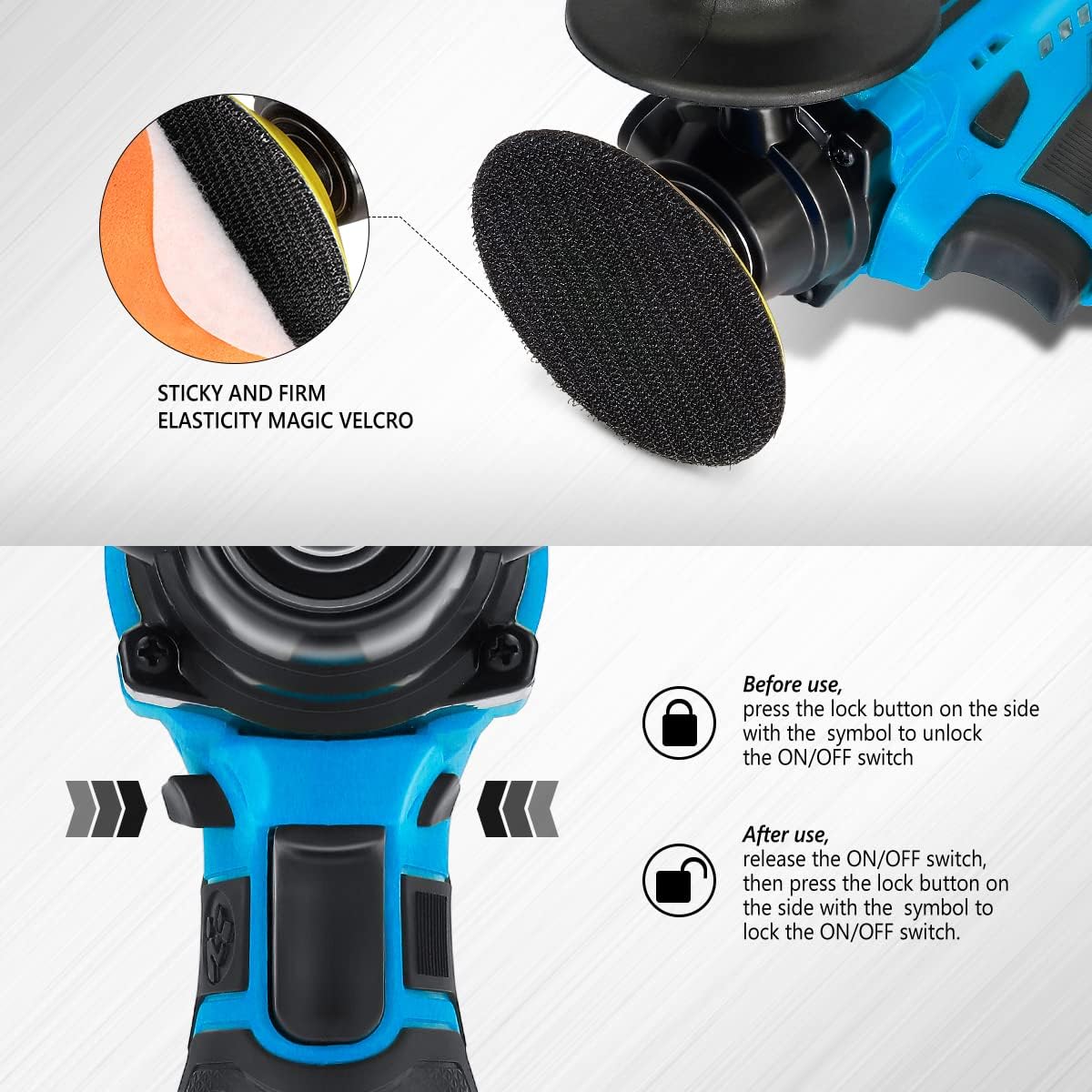 DNA MOTORING TOOLS-00167 12V Cordless Polisher Tool Set 2-Gear Speed for Car Detailing/Home Appliance Polishing, Blue Color (Bare Tool)