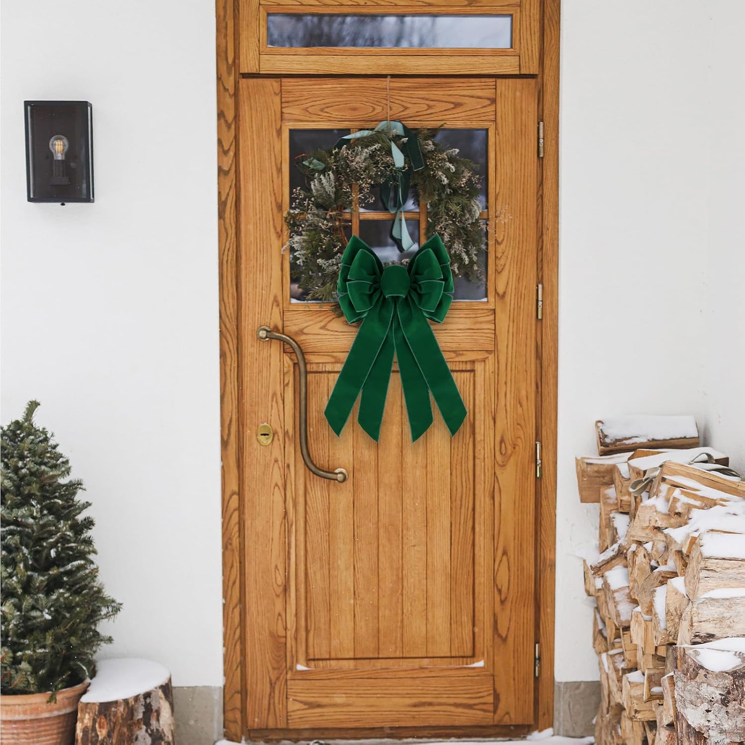 Large Green Velvet Christmas Wreath Bow, 11 * 21" Xmas Premade Vintage Velvet Bow for Wreaths for Indoor Outdoor Tree Topper Door Garland Holiday Party Winter Decor - Image 4