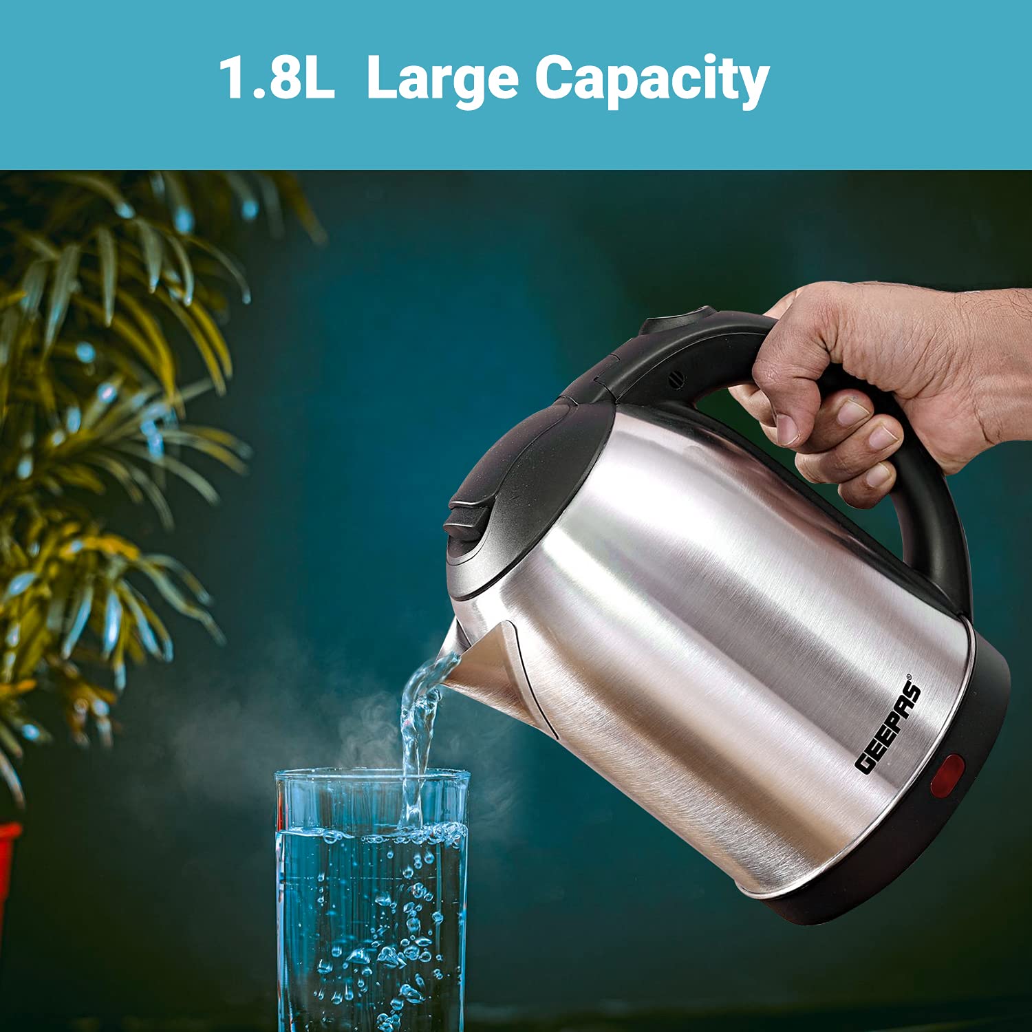Geepas Electric Kettle, 1500W Stainless Steel Cordless Kettle Boil Dry Protection & Auto