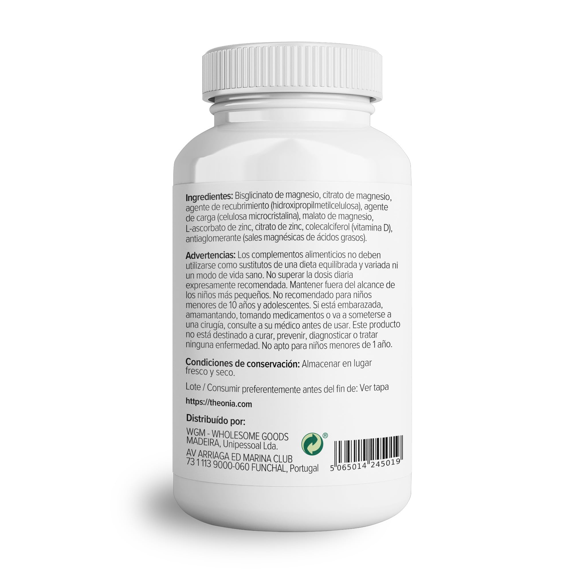 Complejo de magnesio Theonia de alta concentración - Salud muscular y ósea, función nerviosa y ayuda energética - 60 cápsulas, sin OMG, apto para vegetarianos
